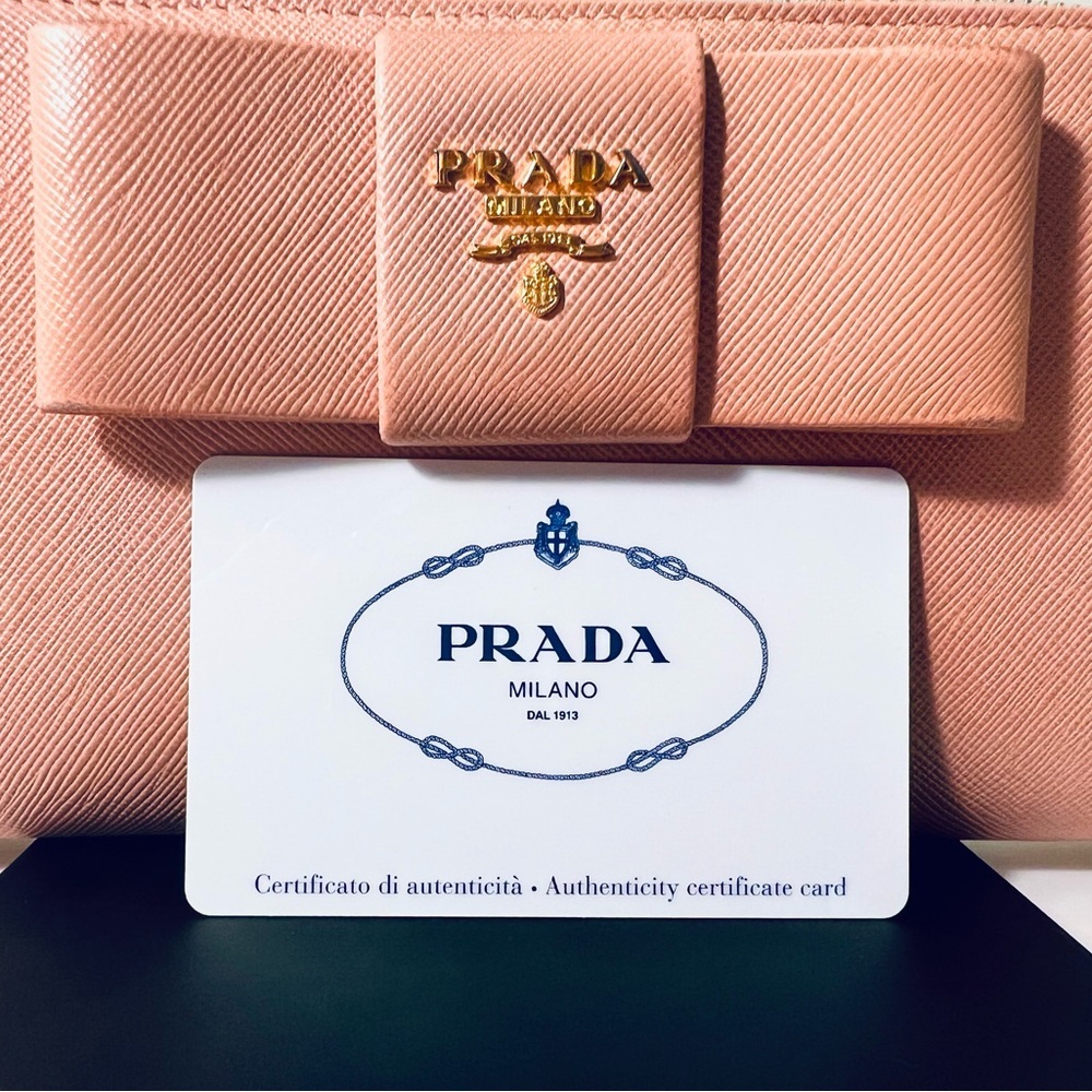Prada Pink Saffiano Leather Bow Wallet - Picture 14 of 15
